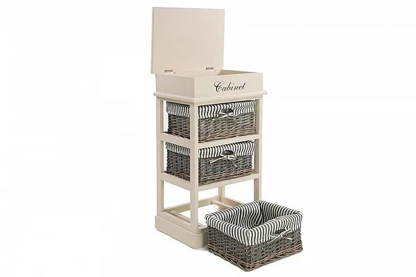Тумба с 3 корзинами и ящиком Secret De Maison OUVERTURE 3 ( mod. 4336 ) paulownia, мдф, 38x28x69см, butter white (слоновая кость), ткань -в полоску фото 6