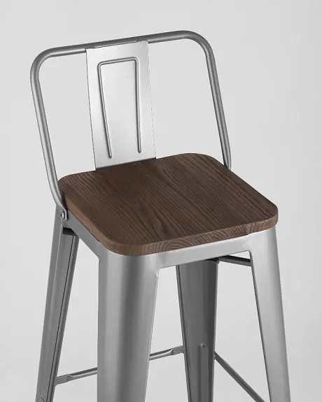 Стул барный TOLIX WOOD со спинкой серебристый матовый фото 6