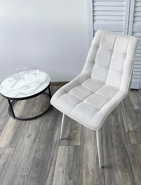 Стул CHIC WZ2042-18 белая галька, фактурный велюр/ белый каркас фото 4