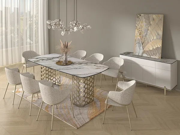 Стол CHIAVARI 220 KL-188 Контрастный мрамор матовый, итальянская керамика / Шампань, ®DISAUR фото 9