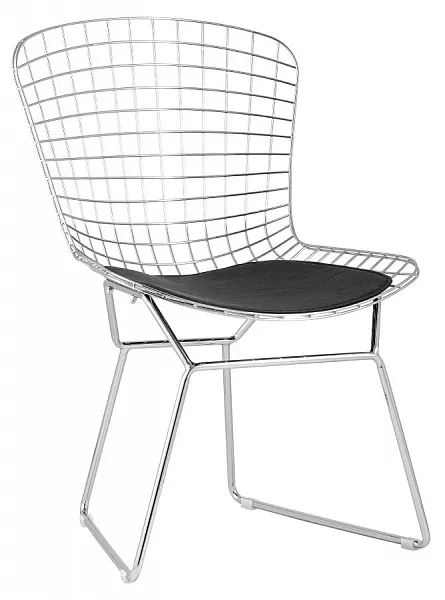 Стул обеденный Bertoia хромированный с черной подушкой