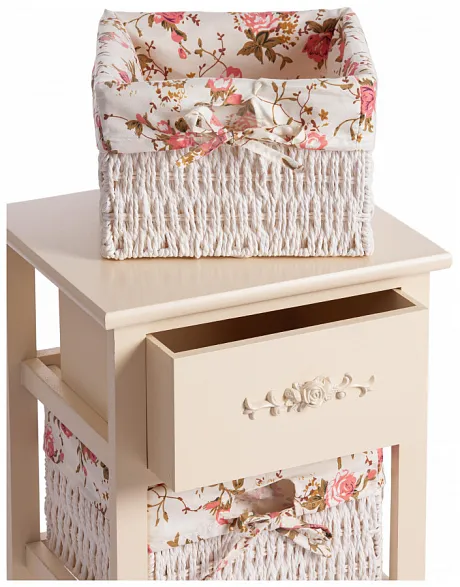 Тумба с 2 корзинами и ящиком Secret De Maison FANTASIE 3 ( mod. 4326 ) paulownia, мдф, 34x30x62см, butter white (слоновая кость), ткань -розочки фото 6