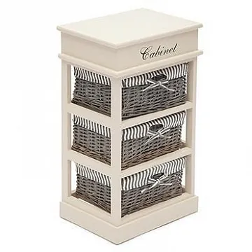 Тумба с 3 корзинами и ящиком Secret De Maison OUVERTURE 3 ( mod. 4336 ) paulownia, мдф, 38x28x69см, butter white (слоновая кость), ткань -в полоску