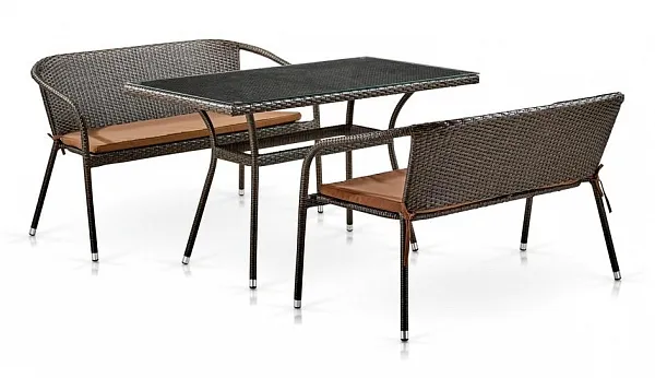 Обеденный комплект плетеной мебели с диваном T286/S139B-W53 Brown