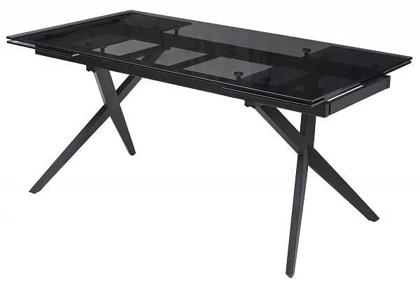 Стол ADRIA 160 SMOKED BLACK GLASS Дымчато-черное стелко/ черный каркас, ®DISAUR