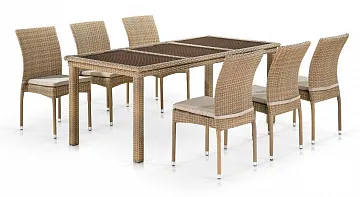 Комплект плетеной мебели T365/Y380B-W65 Light Brown (6+1)