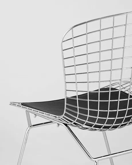 Стул обеденный Bertoia хромированный с черной подушкой фото 6