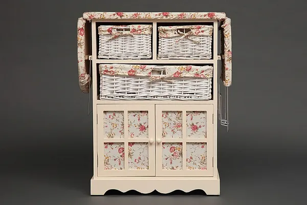 Гладильный комод с 3-я корзинами Secret De Maison CAMPANARD ( mod. PE-03 ) paulownia, мдф, 64x35x83см, butter white (слоновая кость), ткань -розочки фото 5