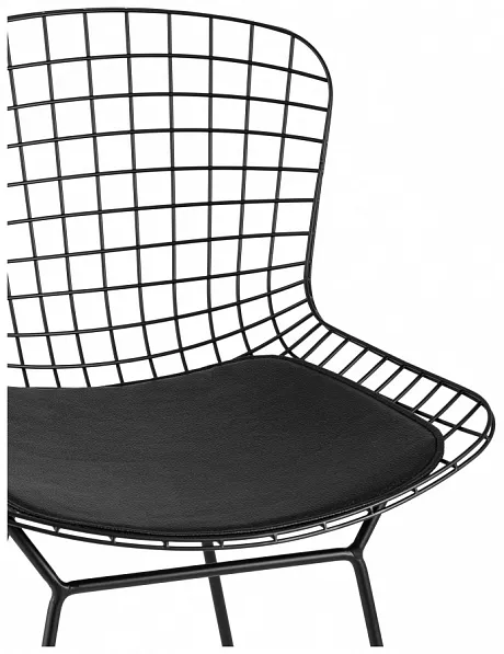 Стул полубарный с низкой спинкой Bertoia черный с черной подушкой фото 2