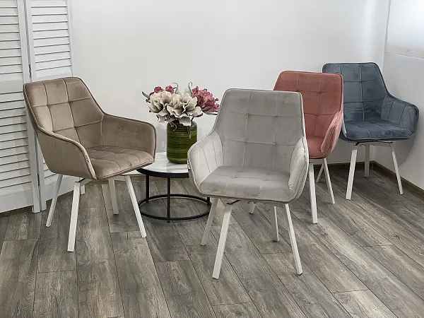 Стул MAVERICK BLUVEL-03 LIGHT GREY, велюр/ белый, поворот 360 градусов фото 2