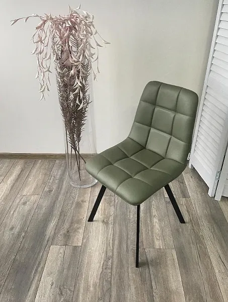 Стул CHILLI SQUARE HK017-22 серо-эвкалиптовый, PU/ черный каркас фото 5