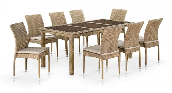Комплект плетеной мебели T365/Y380B-W65 Light Brown (8+1)