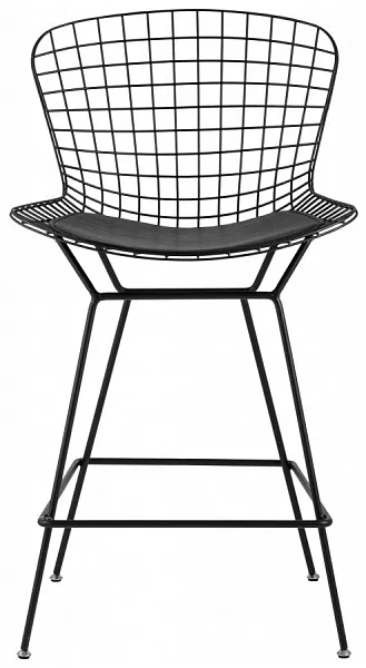 Стул полубарный с низкой спинкой Bertoia черный с черной подушкой фото 3