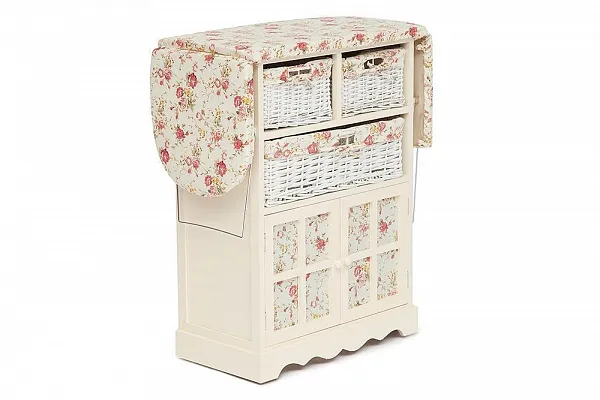 Гладильный комод с 3-я корзинами Secret De Maison CAMPANARD ( mod. PE-03 ) paulownia, мдф, 64x35x83см, butter white (слоновая кость), ткань -розочки