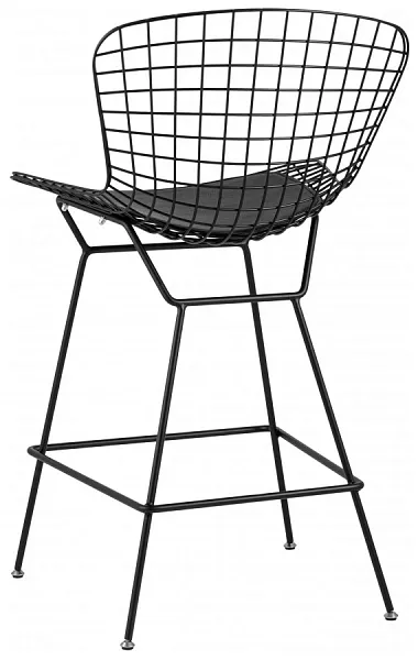 Стул полубарный с низкой спинкой Bertoia черный с черной подушкой фото 6