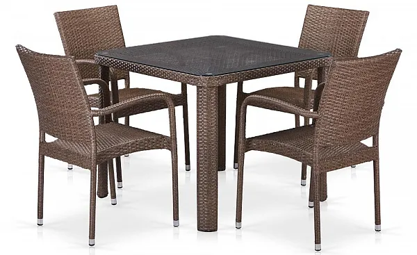 Комплект плетеной мебели T341B/Y376-W773-90x90 4Pcs Brown
