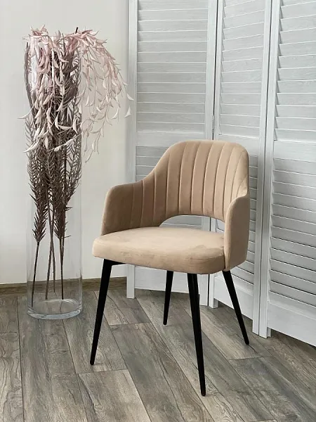 Стул FANTINE-LA БЕЖЕВЫЙ #5, велюр / черный каркас фото 4