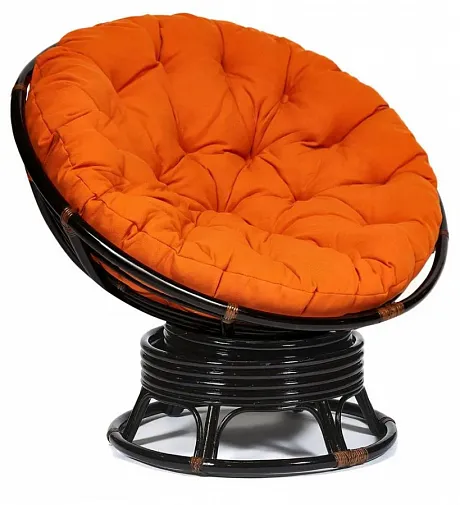 Кресло-качалка ",PAPASAN", w 23/01 B / с подушкой / Antique brown (античный черно-коричневый), ткань Оранжевый, С 23