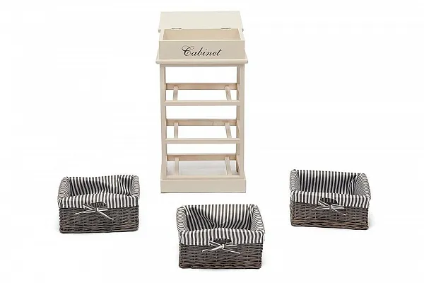 Тумба с 3 корзинами и ящиком Secret De Maison OUVERTURE 3 ( mod. 4336 ) paulownia, мдф, 38x28x69см, butter white (слоновая кость), ткань -в полоску фото 3