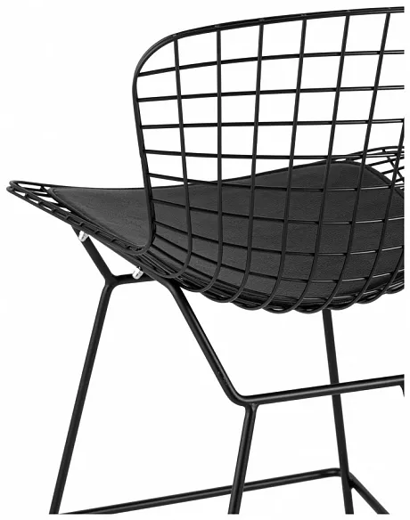 Стул полубарный с низкой спинкой Bertoia черный с черной подушкой фото 7