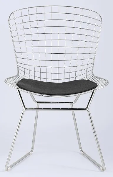 Стул обеденный Bertoia хромированный с черной подушкой фото 3
