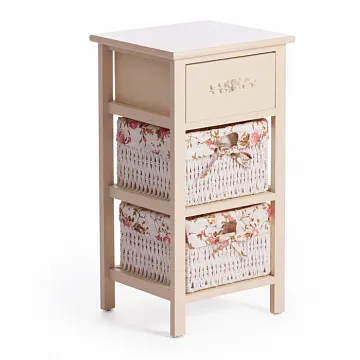 Тумба с 2 корзинами и ящиком Secret De Maison FANTASIE 3 ( mod. 4326 ) paulownia, мдф, 34x30x62см, butter white (слоновая кость), ткань -розочки