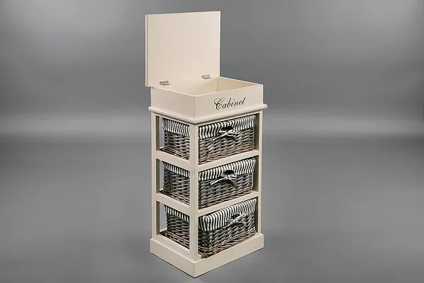 Тумба с 3 корзинами и ящиком Secret De Maison OUVERTURE 3 ( mod. 4336 ) paulownia, мдф, 38x28x69см, butter white (слоновая кость), ткань -в полоску фото 5