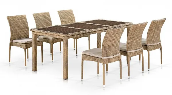 Комплект плетеной мебели T365/Y380B-W65 Light Brown (6+1)