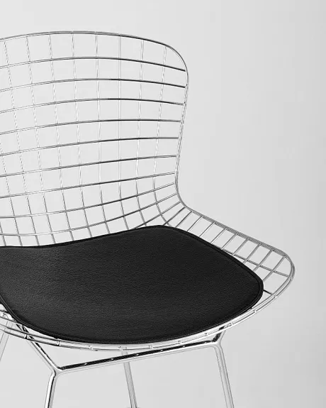 Стул полубарный с низкой спинкой Bertoia хромированный с черной подушкой фото 7