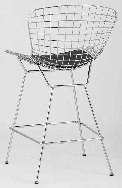 Стул полубарный с низкой спинкой Bertoia хромированный с черной подушкой фото 5