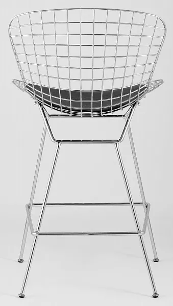 Стул полубарный с низкой спинкой Bertoia хромированный с черной подушкой фото 4