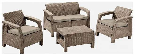Комплект мебели с диваном Yalta 2set AFM-1020B Beige/Cappuccino (имитация ротанга) 4Pcs
