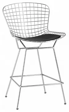 Стул полубарный с низкой спинкой Bertoia хромированный с черной подушкой