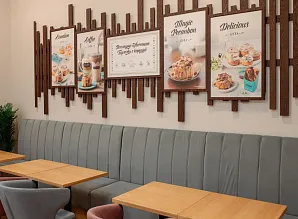 Барная стойка и мебель для кафе пекарни Cinnabon в ТРЦ МЕГА Дыбенко Фото 10