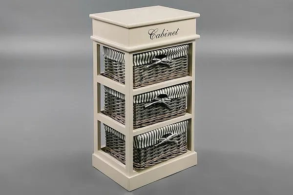 Тумба с 3 корзинами и ящиком Secret De Maison OUVERTURE 3 ( mod. 4336 ) paulownia, мдф, 38x28x69см, butter white (слоновая кость), ткань -в полоску фото 4
