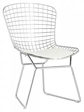 Стул обеденный Bertoia хромированный с белой подушкой