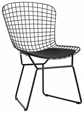 Стул обеденный Bertoia черный с черной подушкой