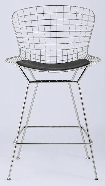 Стул полубарный с низкой спинкой Bertoia хромированный с черной подушкой фото 3