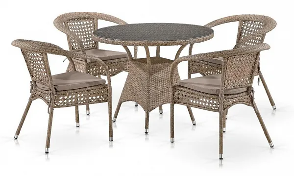 Комплект плетеной мебели Лион-1B T220CT/Y32-W56 Light brown 4Pcs