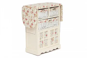Гладильный комод с 3-я корзинами Secret De Maison CAMPANARD ( mod. PE-03 ) paulownia, мдф, 64x35x83см, butter white (слоновая кость), ткань -розочки