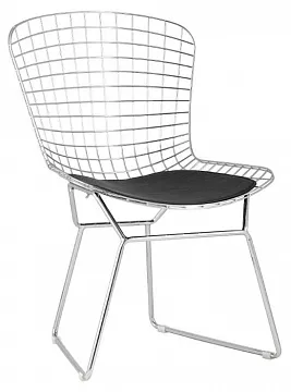 Стул обеденный Bertoia хромированный с черной подушкой