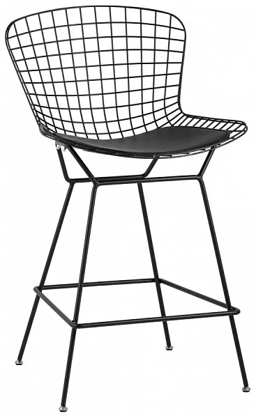 Стул полубарный с низкой спинкой Bertoia черный с черной подушкой