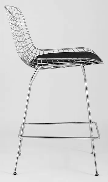 Стул полубарный с низкой спинкой Bertoia хромированный с черной подушкой фото 2