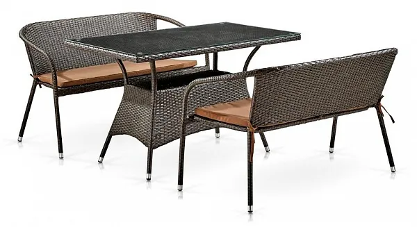 Обеденный комплект плетеной мебели с диванами T198D/S139B-W53 Brown